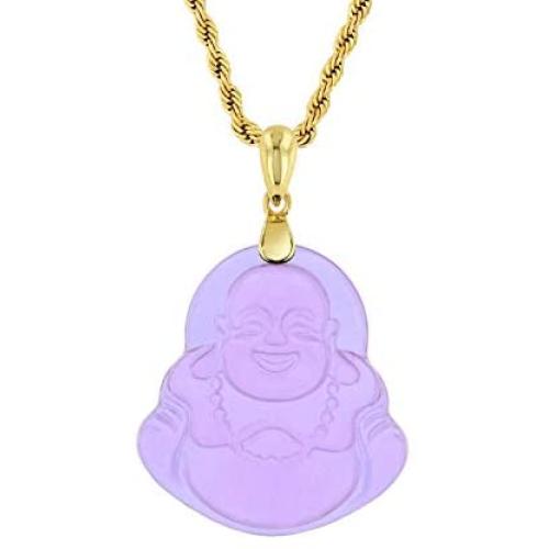 Laughing Buddha Purple Jade Pendant Necklace Rope Chain Genuine Certified Grade A Jadeite Jade Hand Crafted, Religious Green Jade Necklace, 14k Gold Finish Laughing Jade Buddha Necklace, Purple Jade Medallion, Mens Jewelry