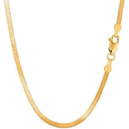 14K SOLID Yellow Gold 3mm or 4mm or 5mm or 6mm Shiny Imperial Herringbone Chain Necklace or Bracelet for Pendants and Charms with Lobster-Claw Clasp for Women Men(7'', 8'', 16'', 18'', 20'' or 24 inch)