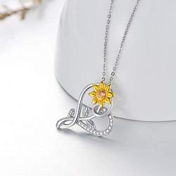 925 Sterling Silver Heart Shape Flower Necklace Collections Sunflower Sunshine Necklace Rose Pendant Necklace Jewelry For Women Girls for Her Birthday Christmas Gifts