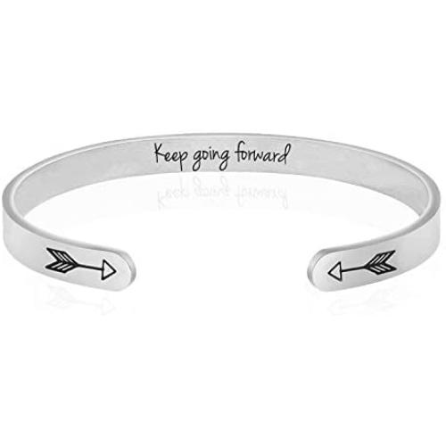 jolliz Motivational Bracelets for Women, Inspirational Gift for Mom, Friend, Sister, Friendship Personalized Silver Bracelets for Her, Stainless Steel Bangle Manta Band