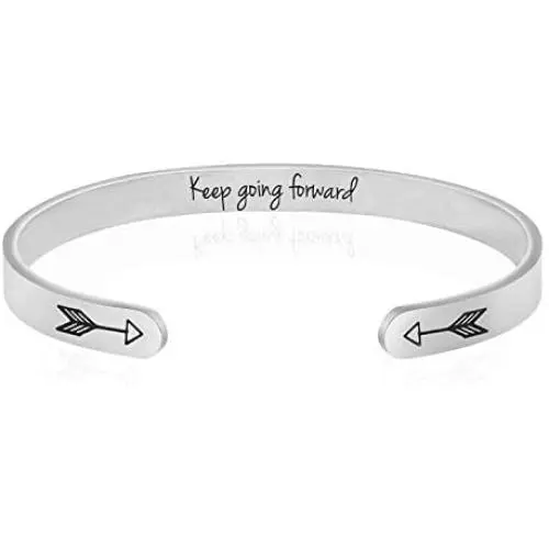 jolliz Motivational Bracelets for Women, Inspirational Gift for Mom, Friend, Sister, Friendship Personalized Silver Bracelets for Her, Stainless Steel Bangle Manta Band