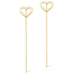 GELIN Open Heart Earrings Women Ear Line Dangle Drop Earrings in 14k Solid Gold