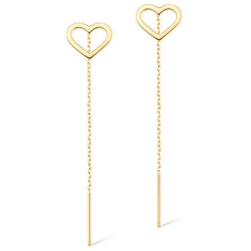 GELIN Open Heart Earrings Women Ear Line Dangle Drop Earrings in 14k Solid Gold