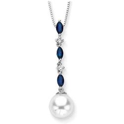 KATARINA Diamond Jewelry Set with Fresh Water Pearl and Sapphire in 14K White Gold (0.08 cttw)