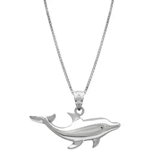 Honolulu Jewelry Company Sterling Silver Dolphin Necklace Pendant with 18'' Box Chain Honolulu Jewelry Company Sterling Silver Dolphin Necklace Pendant with 18'' Box Chain