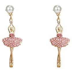 Sweet Dancing Girl Long Stud Earrings for Teen Girl Temperament Inlay Rhinestone Ballerina Drop Dangle Earrings for Women Jewelry