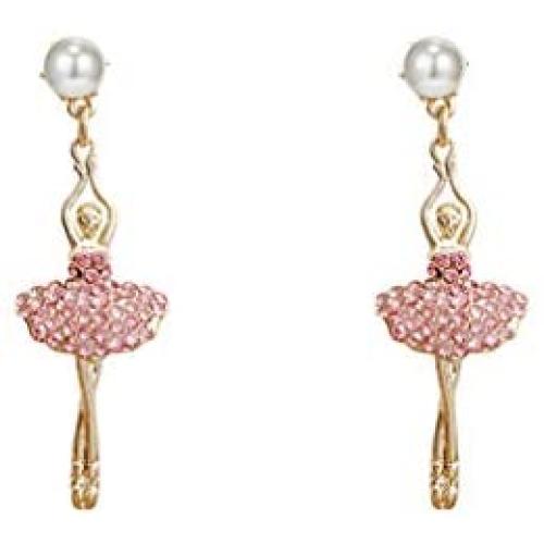 Sweet Dancing Girl Long Stud Earrings for Teen Girl Temperament Inlay Rhinestone Ballerina Drop Dangle Earrings for Women Jewelry
