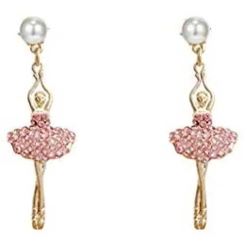 Sweet Dancing Girl Long Stud Earrings for Teen Girl Temperament Inlay Rhinestone Ballerina Drop Dangle Earrings for Women Jewelry