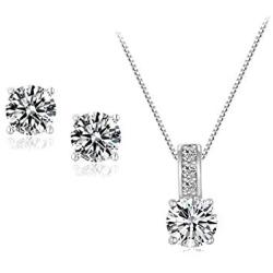 UDORA Cubic Zirconia Necklace Earrings Jewelry Set for Bridal Bridesmaid Wedding Party Prom