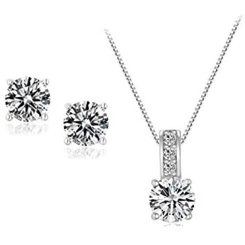 UDORA Cubic Zirconia Necklace Earrings Jewelry Set for Bridal Bridesmaid Wedding Party Prom