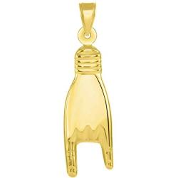 14k Yellow Gold Hand Charm Mano Cornuto Good Luck Sign Pendant (35mm x 10mm)