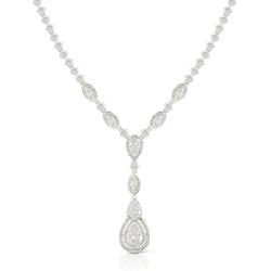 JanKuo Jewelry Rhodium Plated Bridal Long Dangle Teardrop CZ Necklace Earrings Jewelry Set, 17''