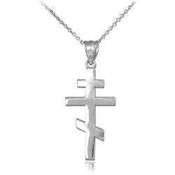 Religious Jewelry by FDJ 925 Sterling Silver Plain Russian Orthodox Cross Pendant Necklace