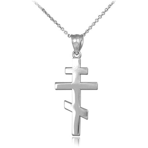 Religious Jewelry by FDJ 925 Sterling Silver Plain Russian Orthodox Cross Pendant Necklace
