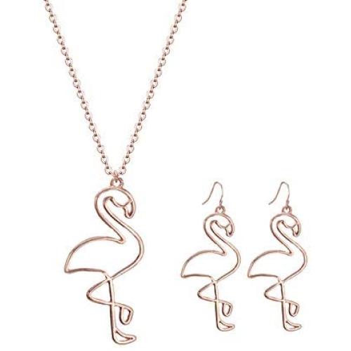 Highven Tassel Flamingo Dangle Earring Pendant Necklace Set Romantic Flamingo Accessories Bird Jewelry for Women