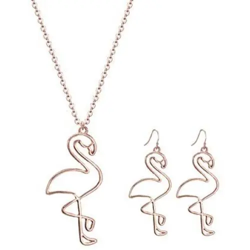Highven Tassel Flamingo Dangle Earring Pendant Necklace Set Romantic Flamingo Accessories Bird Jewelry for Women