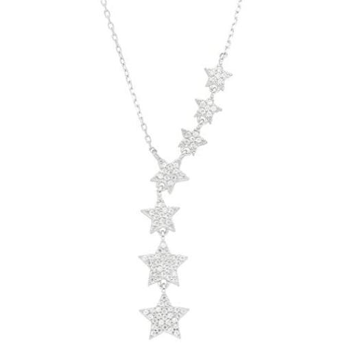 Tstars Star Necklace Jewelry for Women Sterling Silver Chain Pendant Valentines Necklace for Women Seven Stars Rhodium Plated