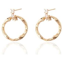 ORDOR 14K gold-plated-brass Circle Drop Earrings For Women 1.02'' x :1.26'' /Silver post/Nickel free/brass, Cubic Zirconia(white color)