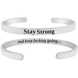 Just Breathe and Keep F-ing Going Mantra Sayings Quotes Cuff Bracelet for Women & Teens, Stay Strong, Strength Encouragement Jewelry Gifts for Her