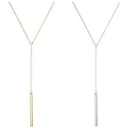 Q﹠YFH 2 Pcs Simple Y Drop Bar Necklace Adjustable Long Bar Pendant Necklace Y Shape Jewelry Minimalist Jewelry for Women Long Stick Drop Dangle Necklace