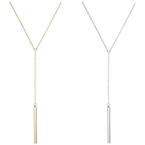 Q﹠YFH 2 Pcs Simple Y Drop Bar Necklace Adjustable Long Bar Pendant Necklace Y Shape Jewelry Minimalist Jewelry for Women Long Stick Drop Dangle Necklace