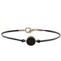 HUNO 3Pcs/Set Druzy Charm Leather Cord Choker Necklace Double Chain Crystal Necklace