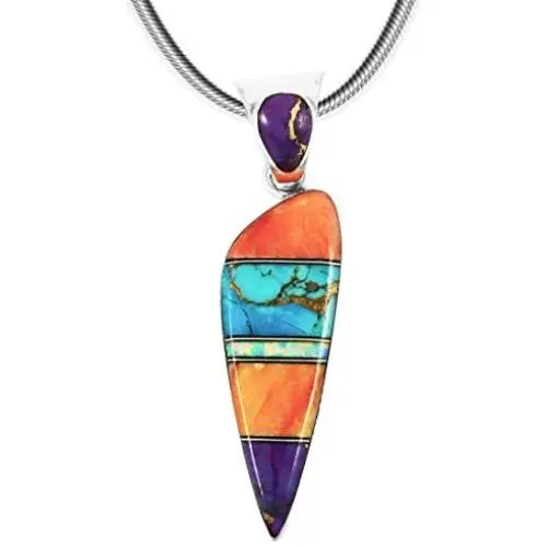 Turquoise & Gemstone Pendant Necklace in Sterling Silver 925 Turquoise & Gemstone Pendant Necklace in Sterling Silver 925