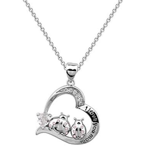 Gzrlyf Ladybug Necklace I Love You Mom Heart Necklace Ladybug Jewelry Gifts for Mother Mother’s Day