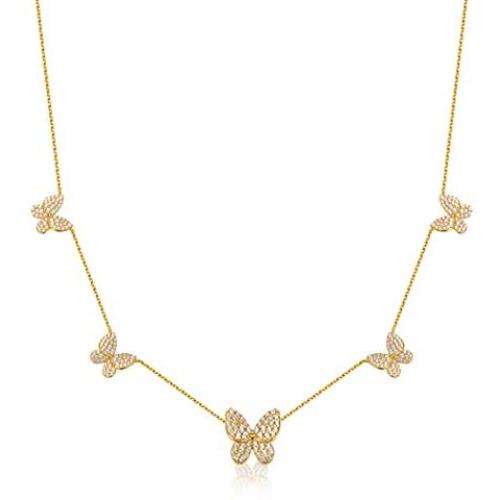 SUNXN Butterfly Necklace Dainty 18K Gold Cubic Zirconia Butterfly Choker Pendant Necklace for Women Teen Girls Jewelry Birthday Gifts