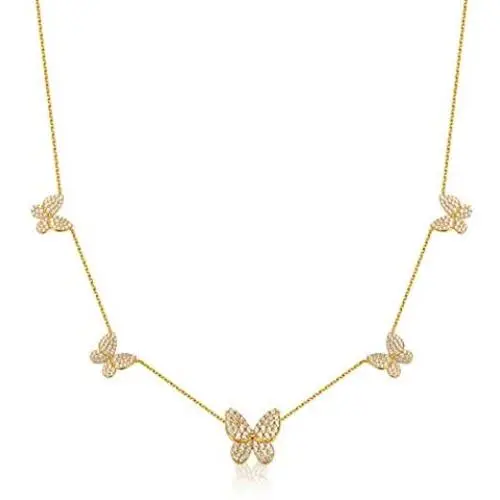 SUNXN Butterfly Necklace Dainty 18K Gold Cubic Zirconia Butterfly Choker Pendant Necklace for Women Teen Girls Jewelry Birthday Gifts