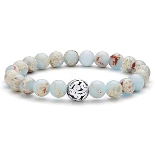 Top Plaza Healing Crystal Stone Bead Stretch Bracelet Elastic Gemstone Beaded Bracelets Yoga Meditation Reiki Balancing Quartz Jewelry for Womens Mens