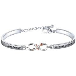 AKTAP True Beauty is Found Within Infinity Rose Bracelet The Beauty and The Beast Inspired Red Flower Princess Gifts for Her