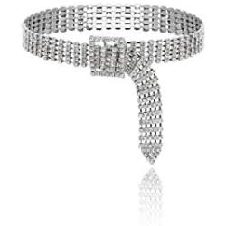 Salircon Sparkle Rhinestones Crystal Collar Choker Necklace for Women Girl Belt Shape Band Party Club Festival Jewelry