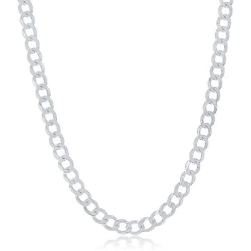 NYC Sterling Mens 5mm Solid Sterling Silver .925 Curb Link Chain Necklace, Made in Italy