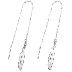 SA SILVERAGE Sterling Silver Feather Threader Drop Dangle Earrings