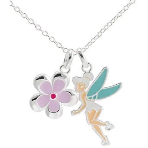 Disney Tinkerbell Jewelry for Women, Silver-Plated and Enamel Necklace, 18” Chain Disney Tinkerbell Jewelry for Women, Silver-Plated and Enamel Necklace, 18” Chain