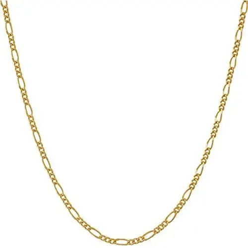 Lifetime Jewelry 1.5mm Figaro Chain Necklace Women and Men 24k Real Gold Plated