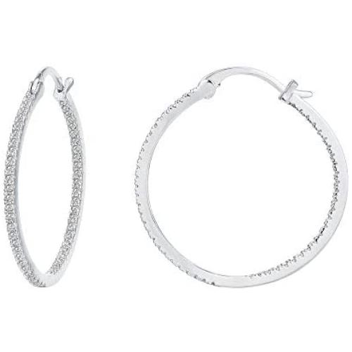 PAVOI 14K Gold Plated 925 Sterling Silver Post Cubic Zirconia Hoop Earrings 30/15mm