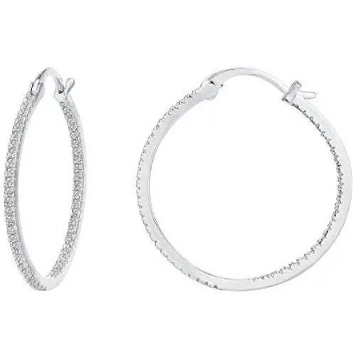 PAVOI 14K Gold Plated 925 Sterling Silver Post Cubic Zirconia Hoop Earrings 30/15mm