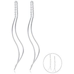 Silver RoseGold lightweight Double Linear Curved Tassel Threader Drop Dangle Earrings for women girls Jewelry Gift