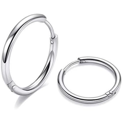316L Surgical Steel Hoop Earrings, 6mm 8mm 10mm Huggie Hoop Earrings Men Hypoallergenic, Small Sleeper Mens Hoop Earrings Cartilage Earrings for Women 20G 18G
