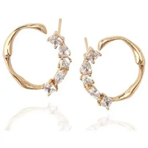 ORDOR 14K yellow-gold-plated-brass Circle stud Earrings For Women 0.76'' x 0.78'' /Silver post/Nickel free/brass, Cubic Zirconia(white color) ORDOR 14K yellow-gold-plated-brass Circle stud Earrings For Women 0.76'' x 0.78'' /Silver post/Nickel free/brass, Cubic Zirconia(white color)