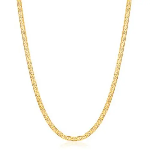 Womens Chain Necklace, Mens Gold Chain Necklace | Barzel 18K Gold Plated Flat Mariner / Marina 3MM, 3.5MM, 4.5MM, 5MM, 6MM, 8MM Chain Necklace