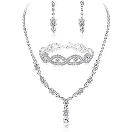 JOERICA Rhinestone Bridesmaid Set for Women Bridal Jewelry Sets Necklace Bracelet Earrings Set Gifts Fit with Wedding Dress