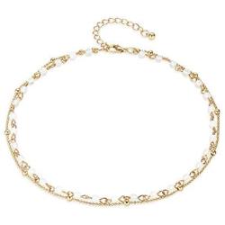 Fettero Dainty Layered Gold Chocker Handmade Beads 14K Gold Fill Heart White Opal Necklace