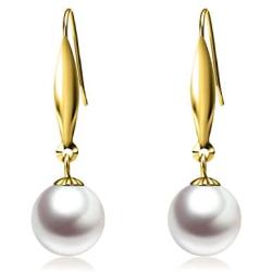 18k Gold Earrings for Women, Cultured Freshwater Pearl Dangle Fine Jewelry Earring, 8 mm