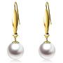 18k Gold Earrings for Women, Cultured Freshwater Pearl Dangle Fine Jewelry Earring, 8 mm