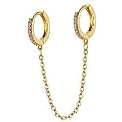 CHESKY 14K Gold Plated Zirconia Handcuff Hoop Earrings Double Piercing Earrings Dangle Chain Huggie Hoop Earrings for Men Women 1PC