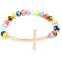 RIAH FASHION Religious Cross Bead Stacking Beaded Stretch Statement Bracelets - Inspirational Message Sparkly Crystal, Wood Bible Christian Prayer Bangle Set
