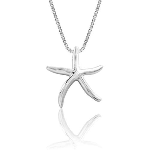 Honolulu Jewelry Company Sterling Silver High Polished Starfish Necklace Pendant with 18'' Box Chain